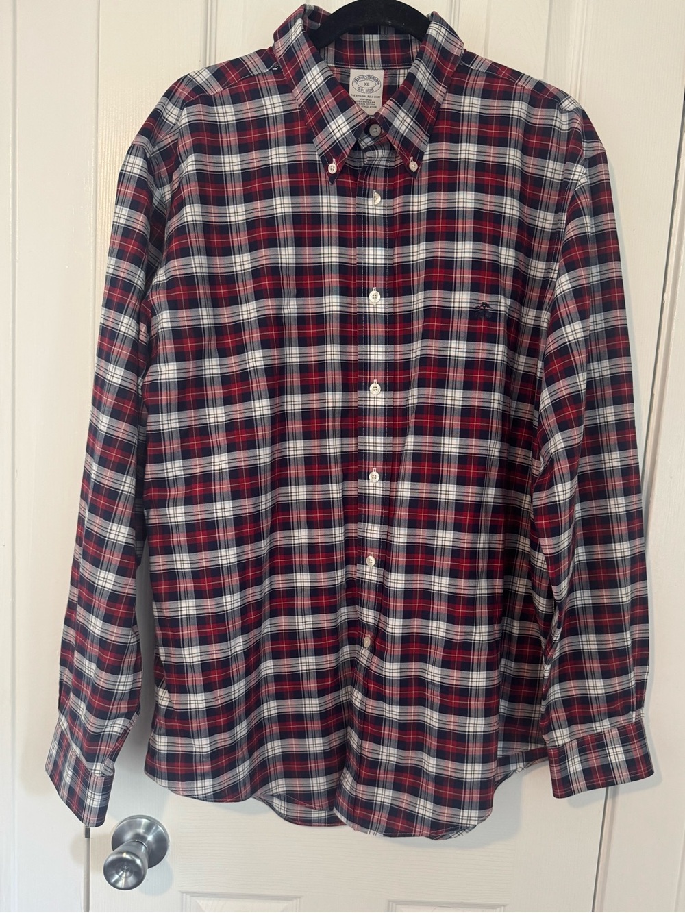Men's Brooks Brothers Red, Navy and White Plaid Button-Down Shirt Sz XL
